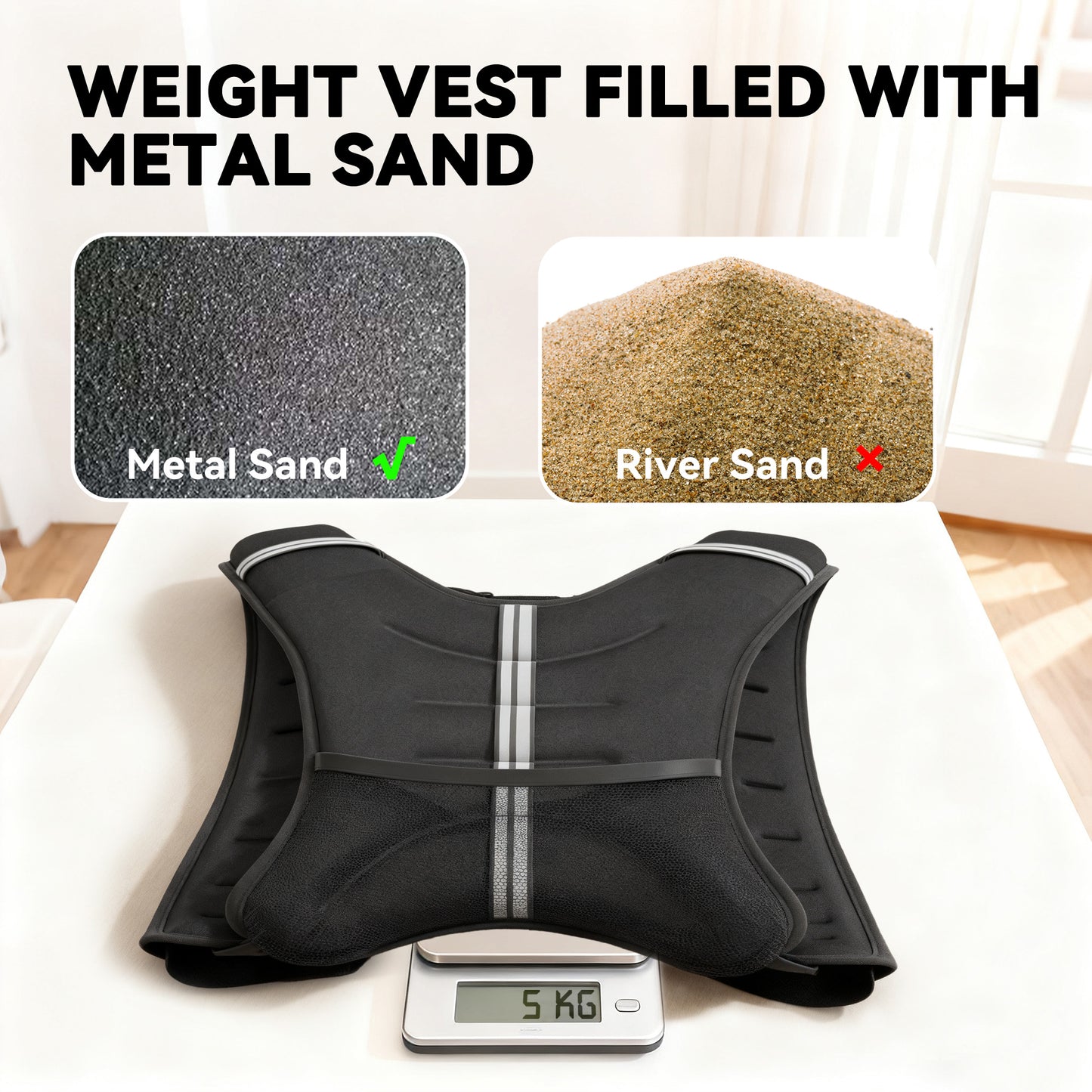5KG Weighted Vest with Adjustable Straps, Pocket, Reflective Strips