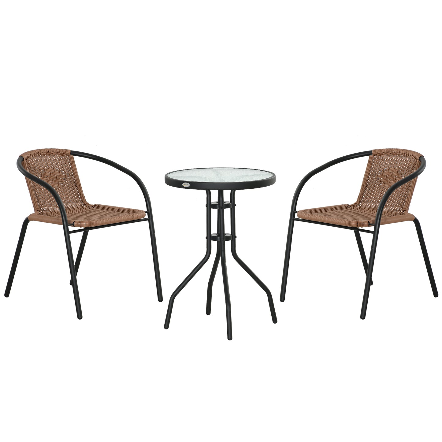 3 Pieces Garden Furniture Set with 2 Stackable Chairs, Brown