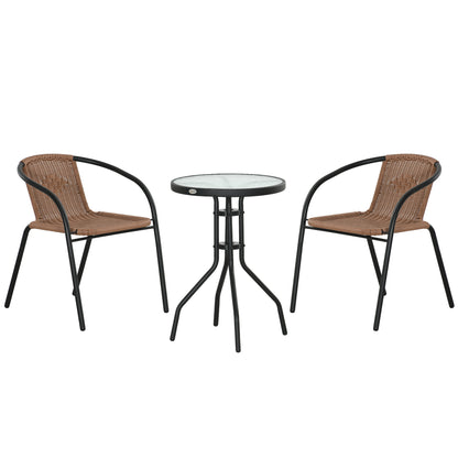 3 Pieces Garden Furniture Set with 2 Stackable Chairs, Brown