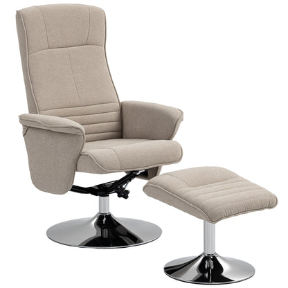Upholstered Swivel Recliner Armchair with Ottoman, Beige