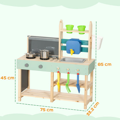 Mud Kitchen with Faucet, Kitchen Accessories, Garden Tools, Blue