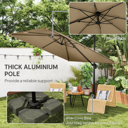 3 x 3 m Cantilever Parasol, Square Patio Umbrella with Crank Handle