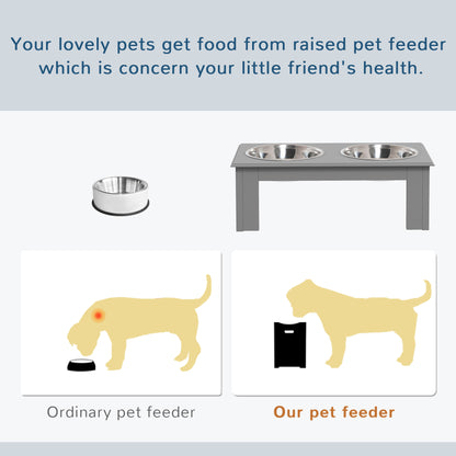 Raised Dog Bowls Pet Feeder Raised Elevated Stainless Steel Food Grey