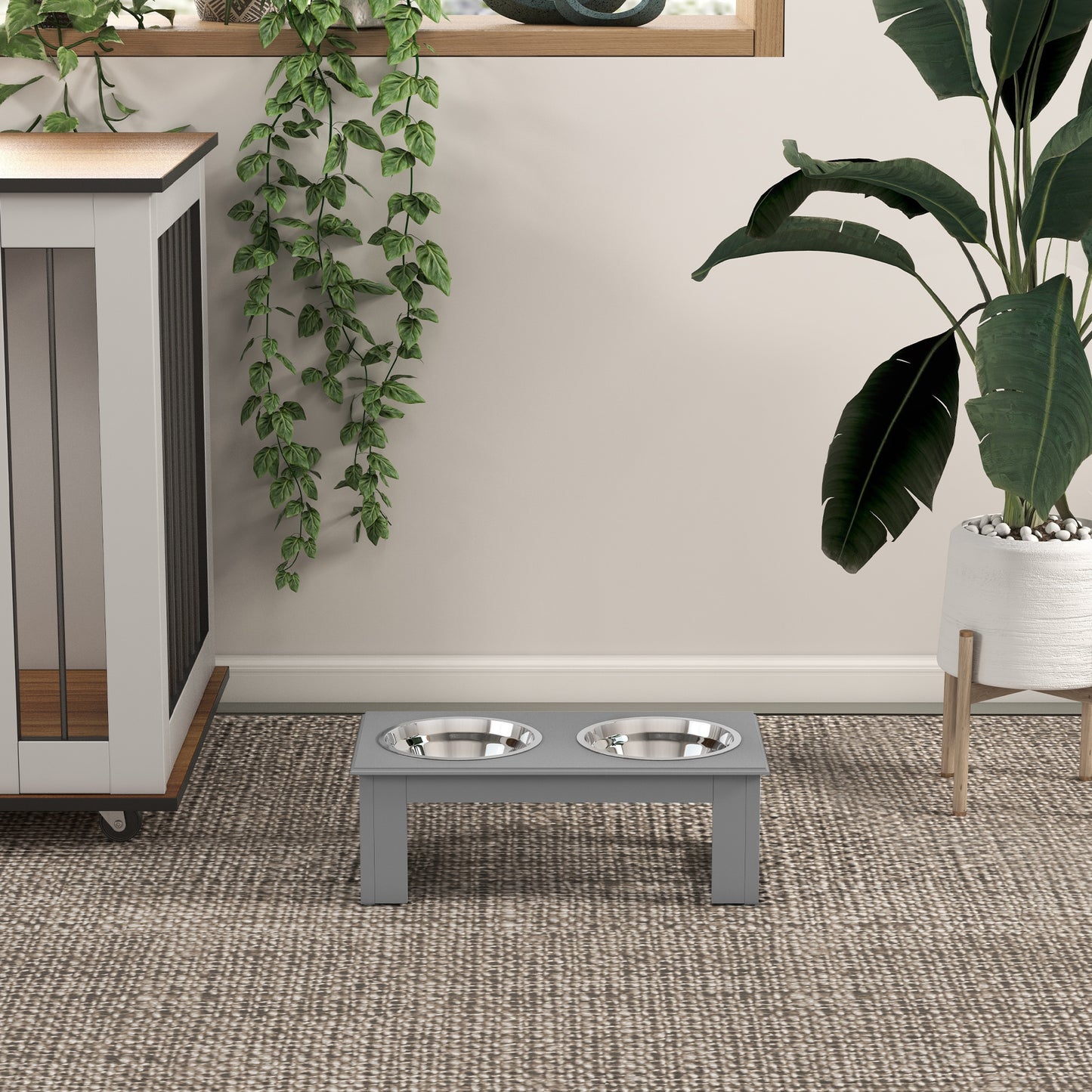 Raised Dog Bowls Pet Feeder Raised Elevated Stainless Steel Food Grey