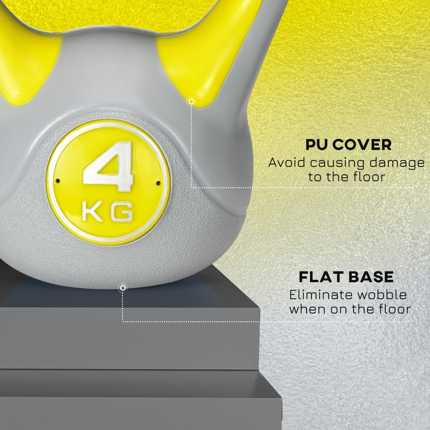 4kg Kettle Bell with Handle for Home Gym, Yellow and Grey