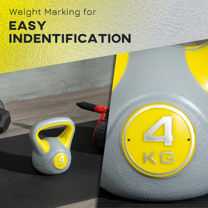 4kg Kettle Bell with Handle for Home Gym, Yellow and Grey