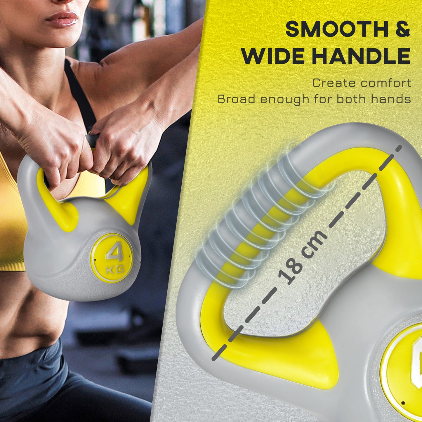 4kg Kettle Bell with Handle for Home Gym, Yellow and Grey
