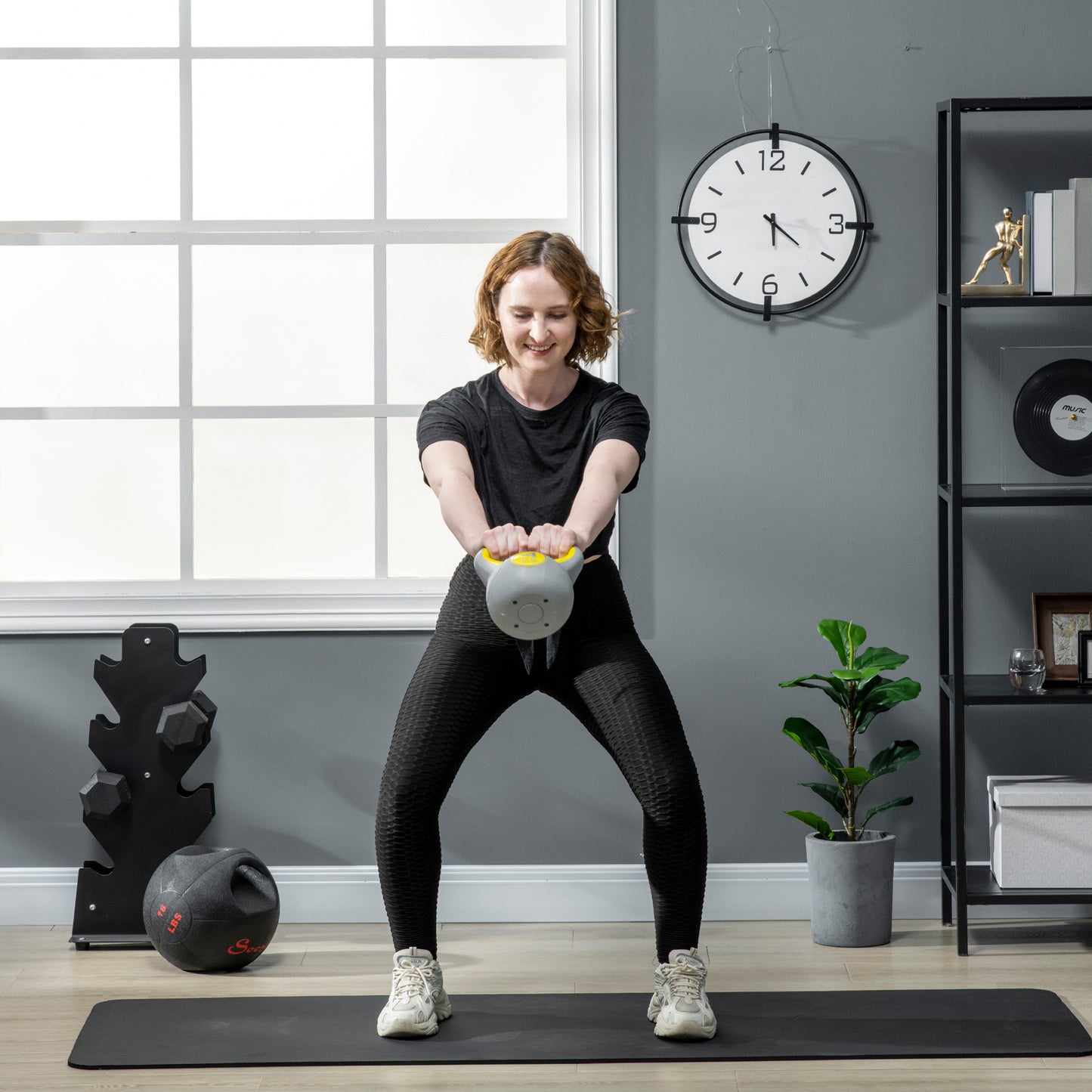 4kg Kettle Bell with Handle for Home Gym, Yellow and Grey