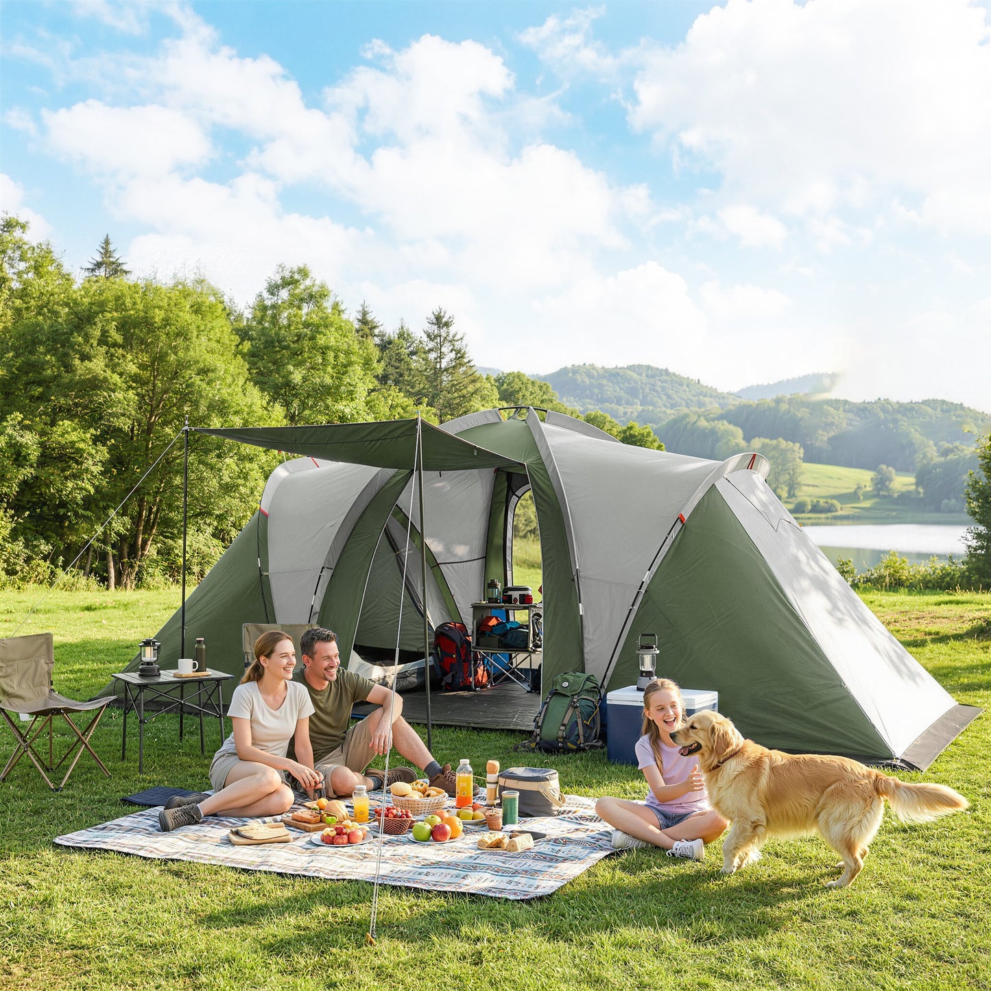 Family Camping Tent 3000mm Waterproof 8-12 Person Green