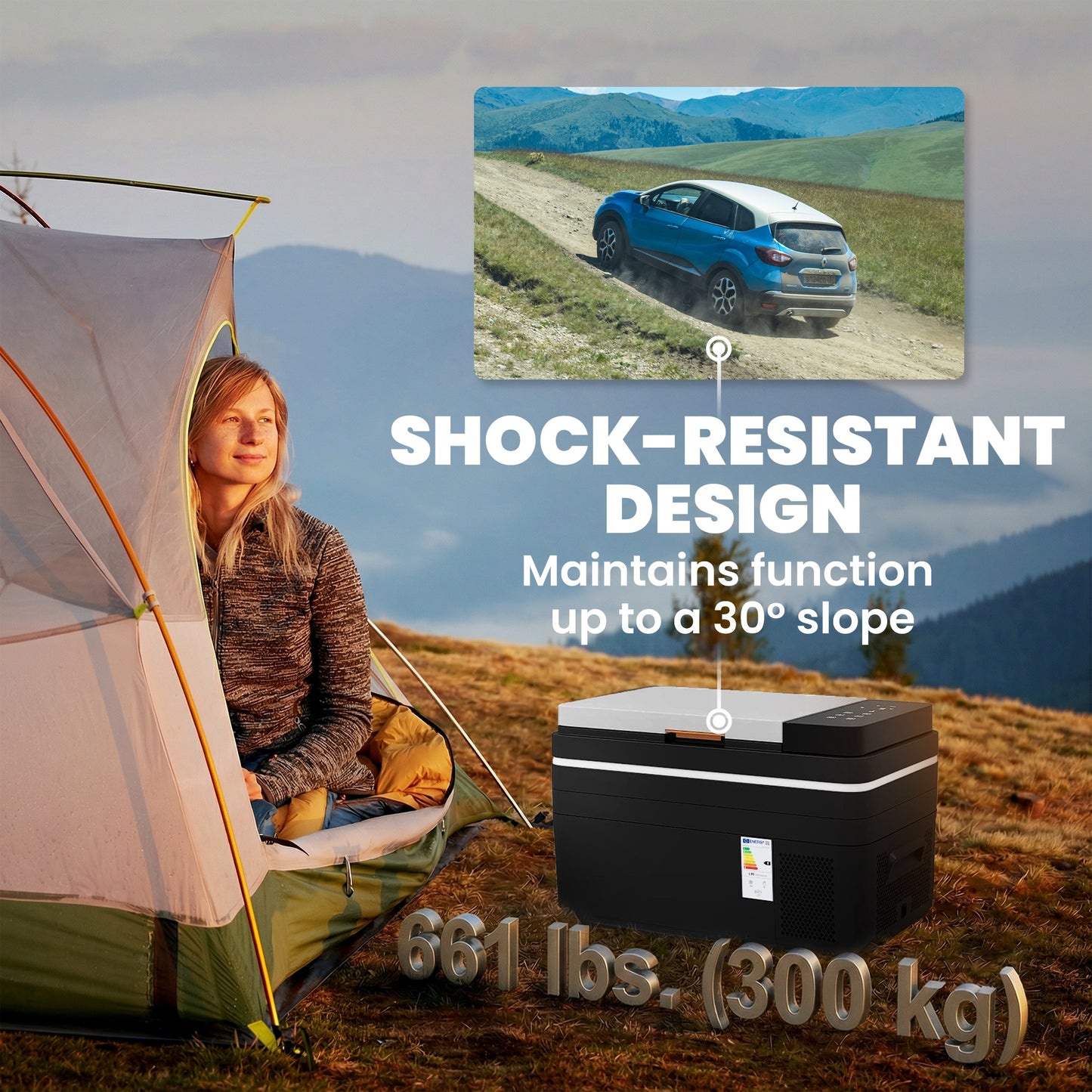 30L Compressor Car Fridge Freezer, Camping Refrigerator with App Control, 12/24V DC and 100-240V AC, Portable Electric Cool Box for Truck SUV Travel Camping, Black