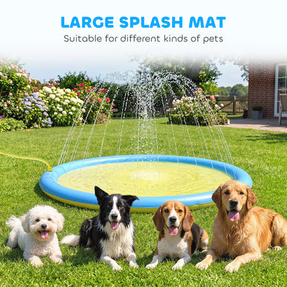 Dog Splash Pad, Pet Sprinkler Mat, Non-Slip Dog Paddling Pool, Foldable Outdoor Sprinkler and Splash Mat Water Play for Garden, Patio, Summer Fun, 150 cm, Yellow