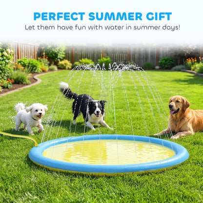 Dog Splash Pad, Pet Sprinkler Mat, Non-Slip Dog Paddling Pool, Foldable Outdoor Sprinkler and Splash Mat Water Play for Garden, Patio, Summer Fun, 150 cm, Yellow