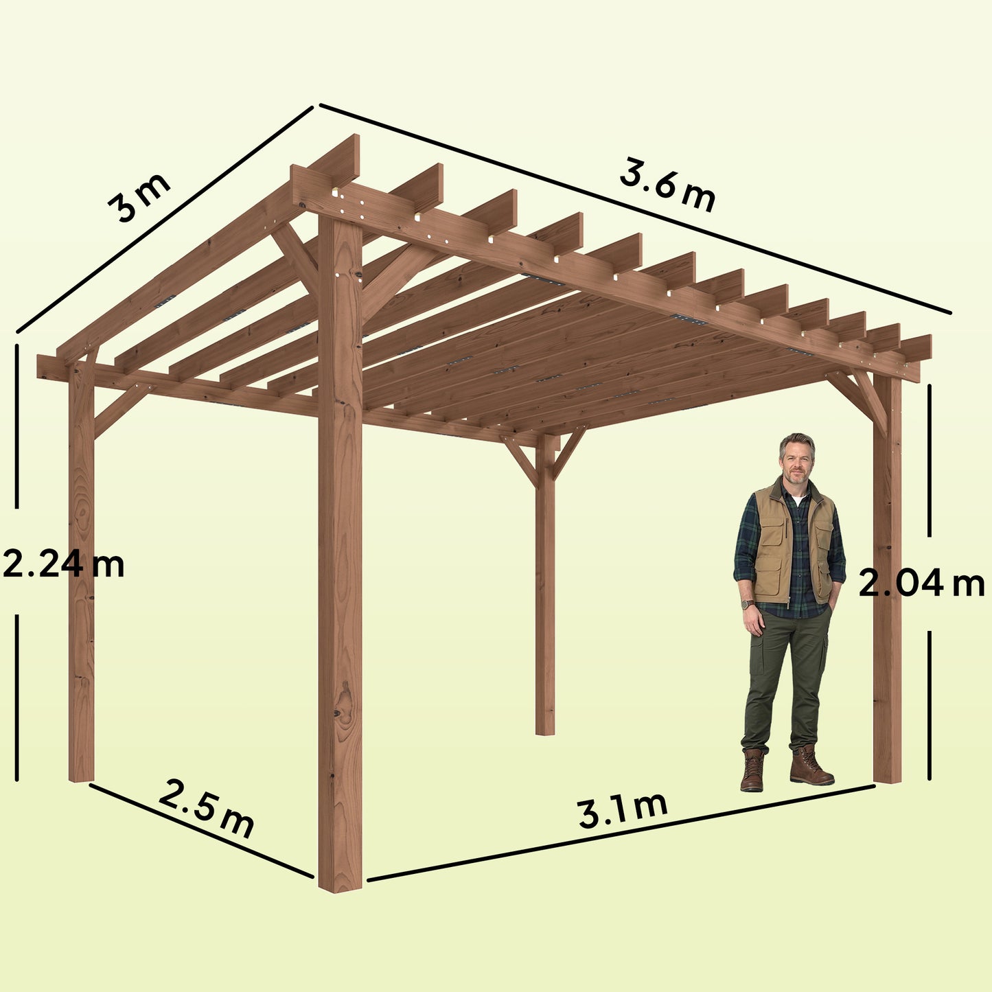 3.6 x 3 m Wooden Pergola Gazebo Grape Trellis, Maple Wood-effect