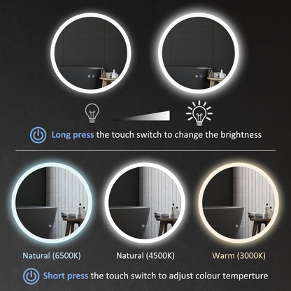 Illuminated Bathroom Mirror with Defogging Film, LED Lights, Silver