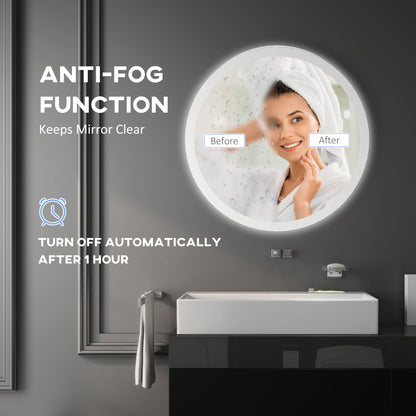 Illuminated Bathroom Mirror with Defogging Film, LED Lights, Silver