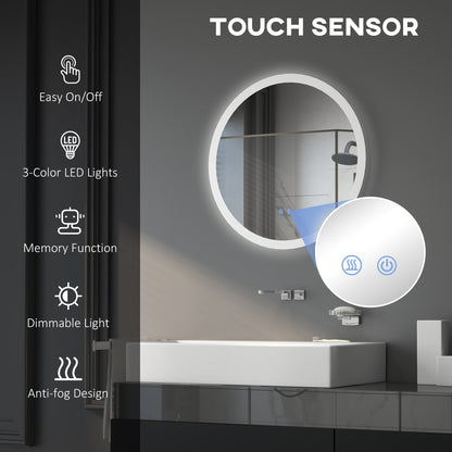 Illuminated Bathroom Mirror with Defogging Film, LED Lights, Silver