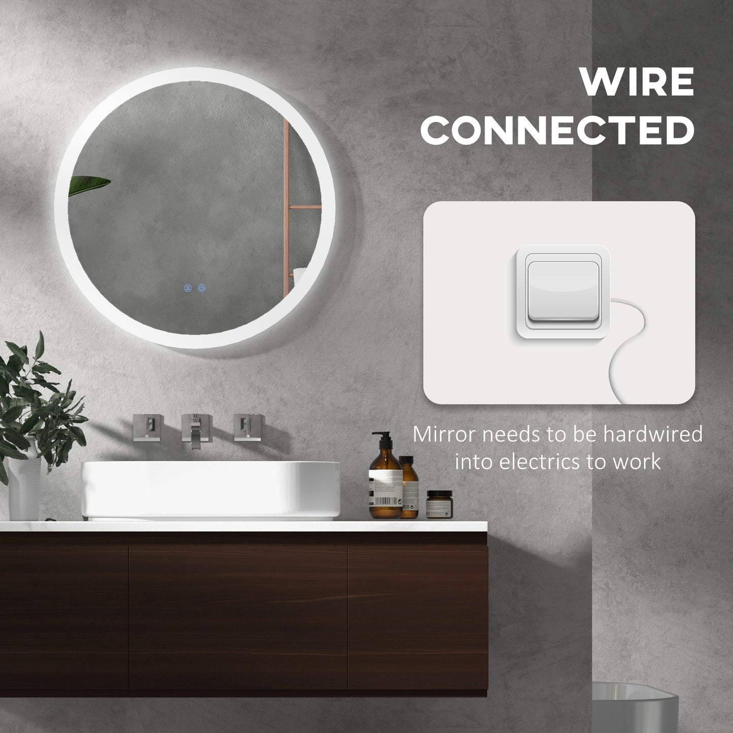 Illuminated Bathroom Mirror with Defogging Film, LED Lights, Silver