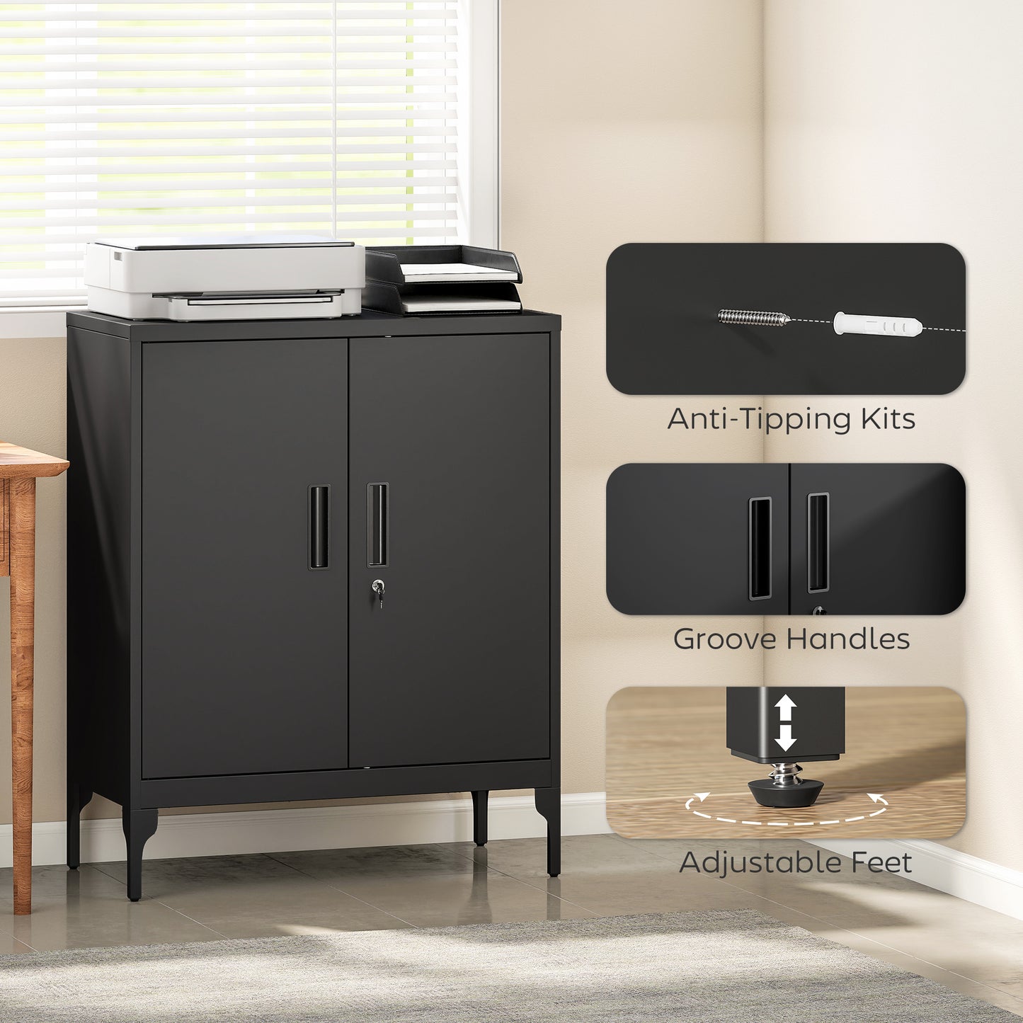 Metal Storage Cabinet with Lock for Home Office, Garage, Study, Black