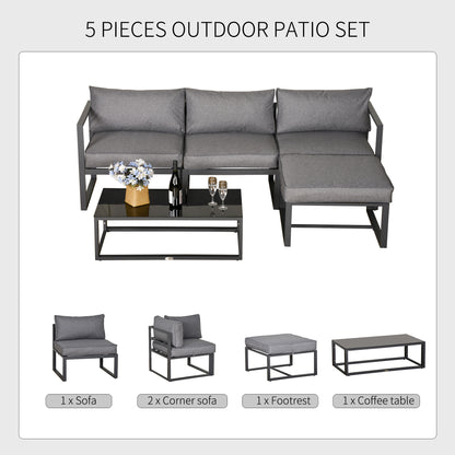 5-Piece Outdoor Patio Set Padded Cushion Coffee Table Aluminum Tube