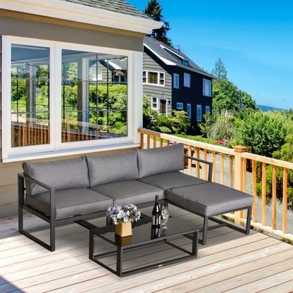 5-Piece Outdoor Patio Set Padded Cushion Coffee Table Aluminum Tube