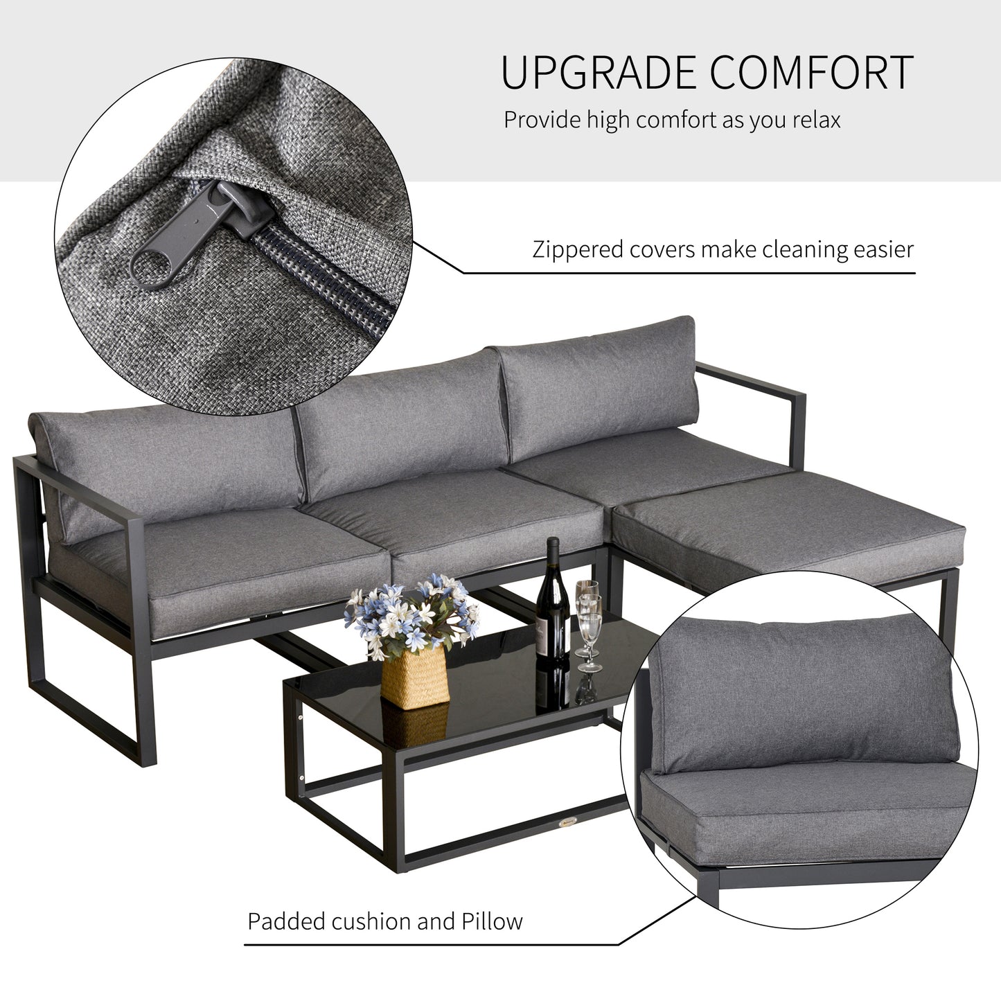 5-Piece Outdoor Patio Set Padded Cushion Coffee Table Aluminum Tube
