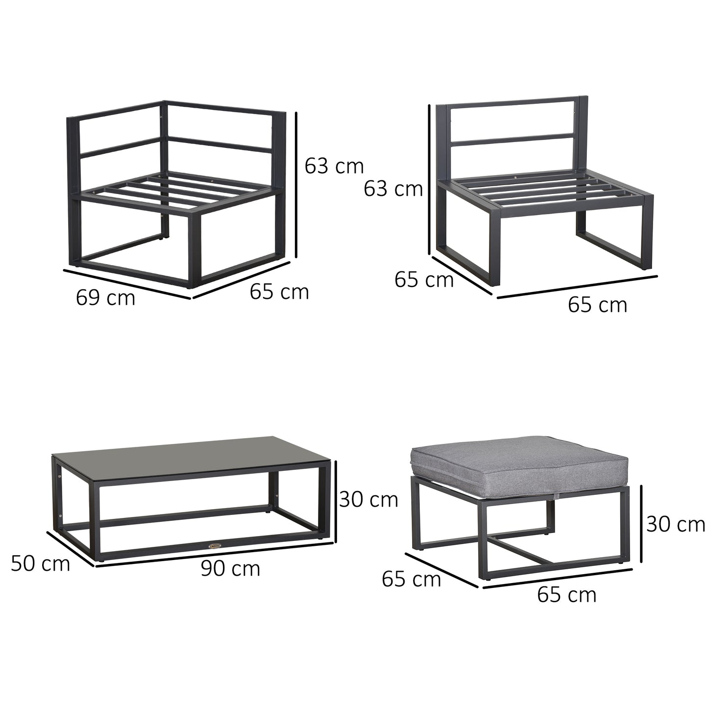 5-Piece Outdoor Patio Set Padded Cushion Coffee Table Aluminum Tube