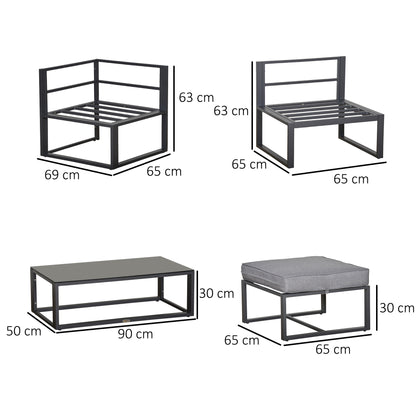 5-Piece Outdoor Patio Set Padded Cushion Coffee Table Aluminum Tube
