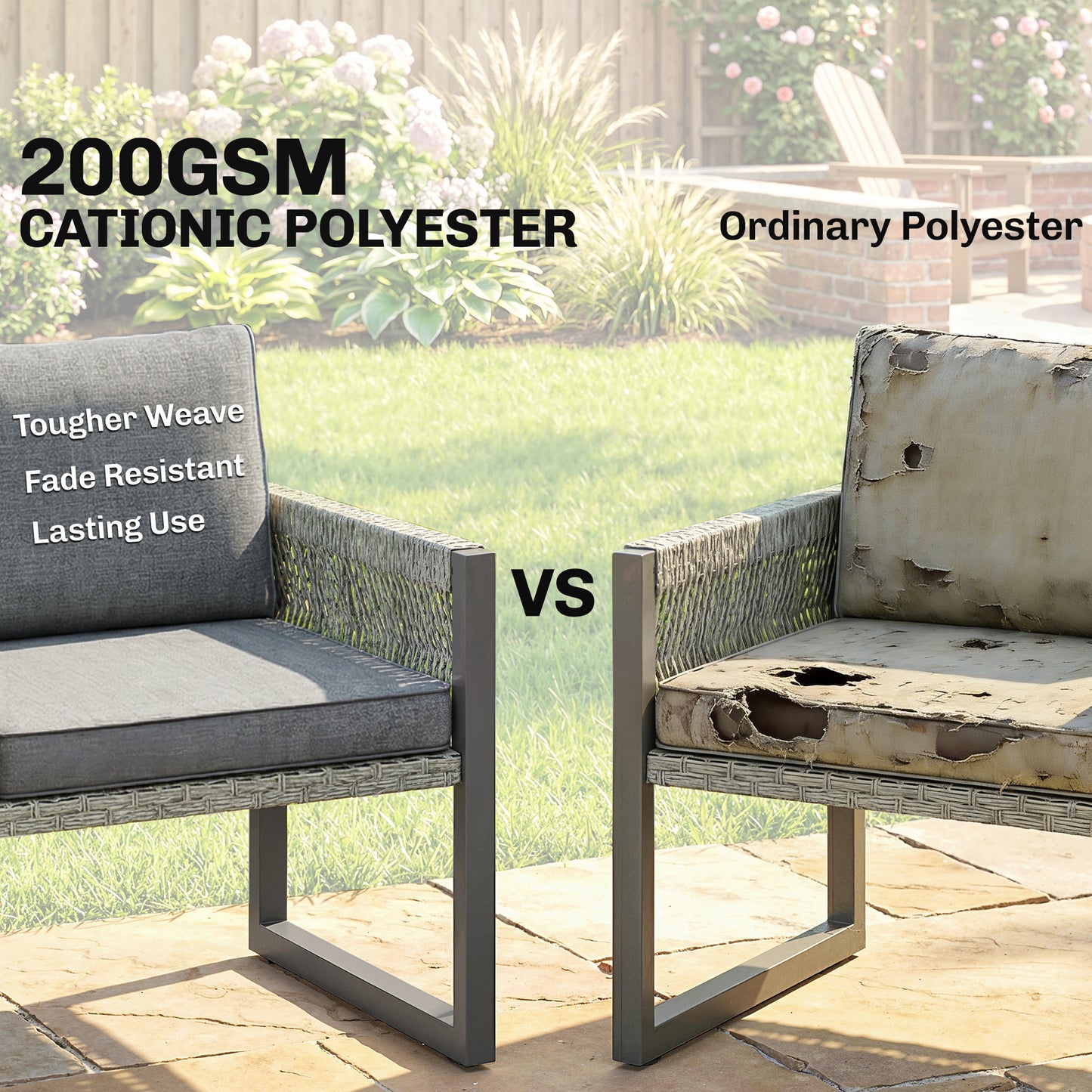 4 Piece Rattan Garden Furniture Set with 3 Loveseats, Table, Grey