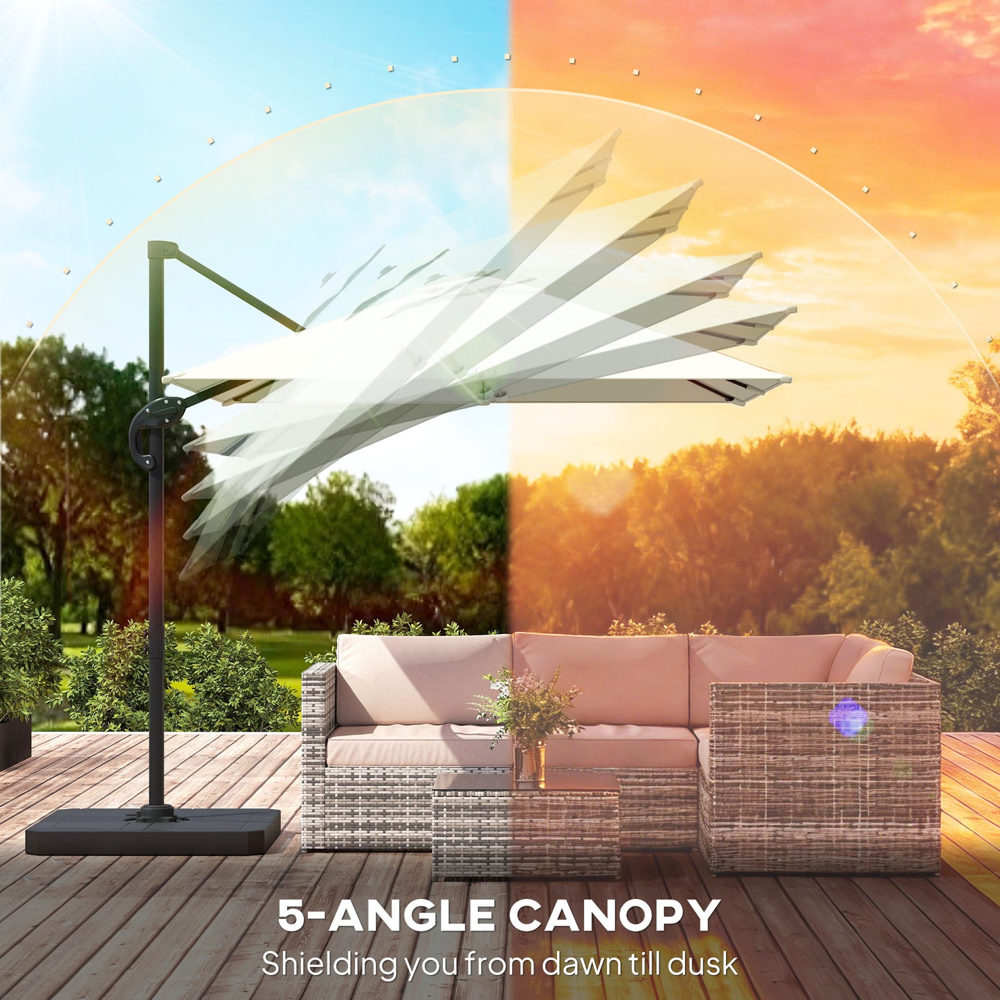 2.4 x 2.4 m Cantilever Parasol w/ Umbrella Weights, Cream White