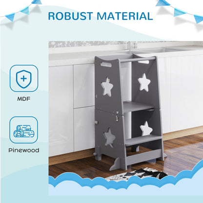 2-in-1 Toddler Step Stool with Safety Rail for Kitchen, Grey