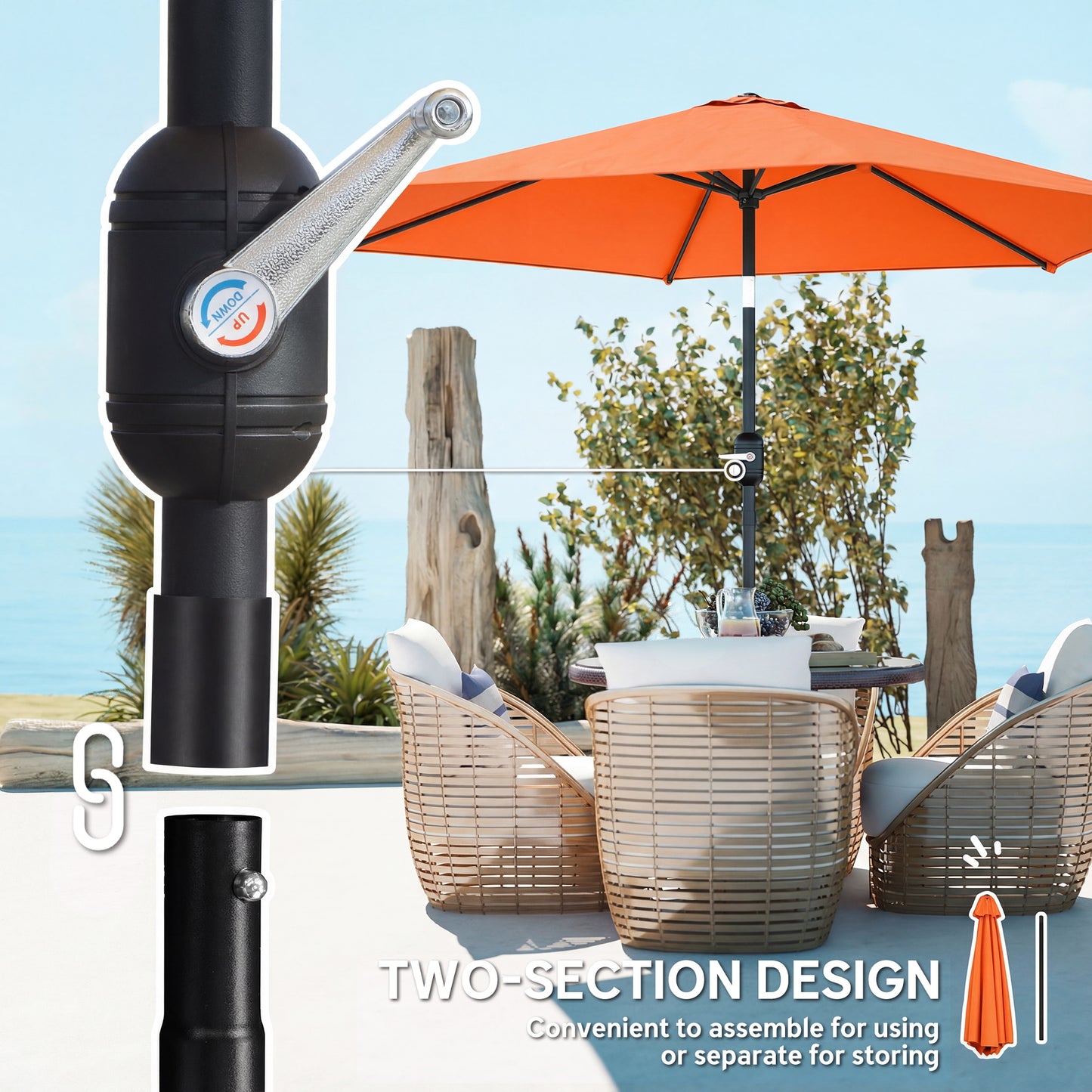 2.6M Garden Parasol Umbrella with Aluminium Pole, Tilt, Crank