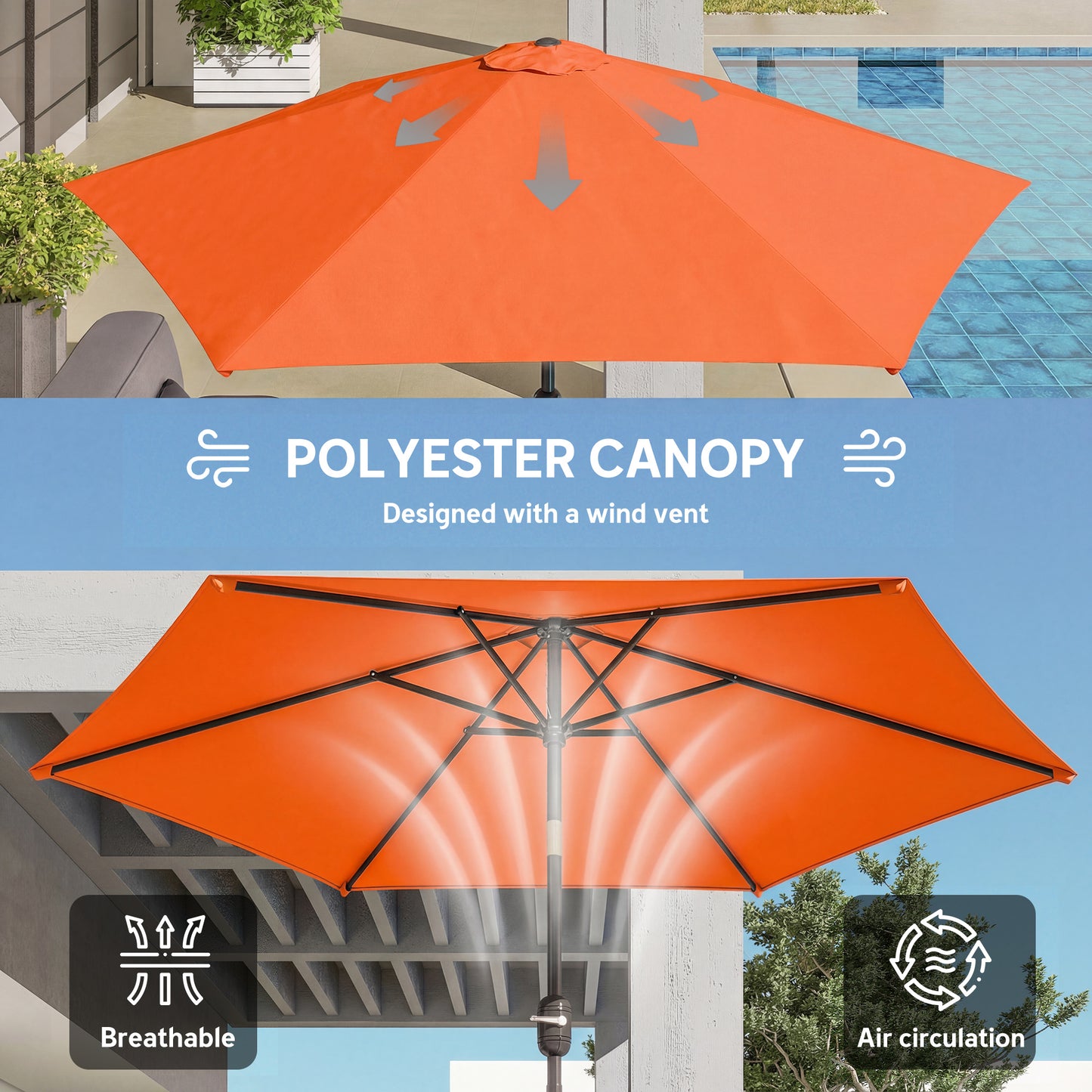 2.6M Garden Parasol Umbrella with Aluminium Pole, Tilt, Crank