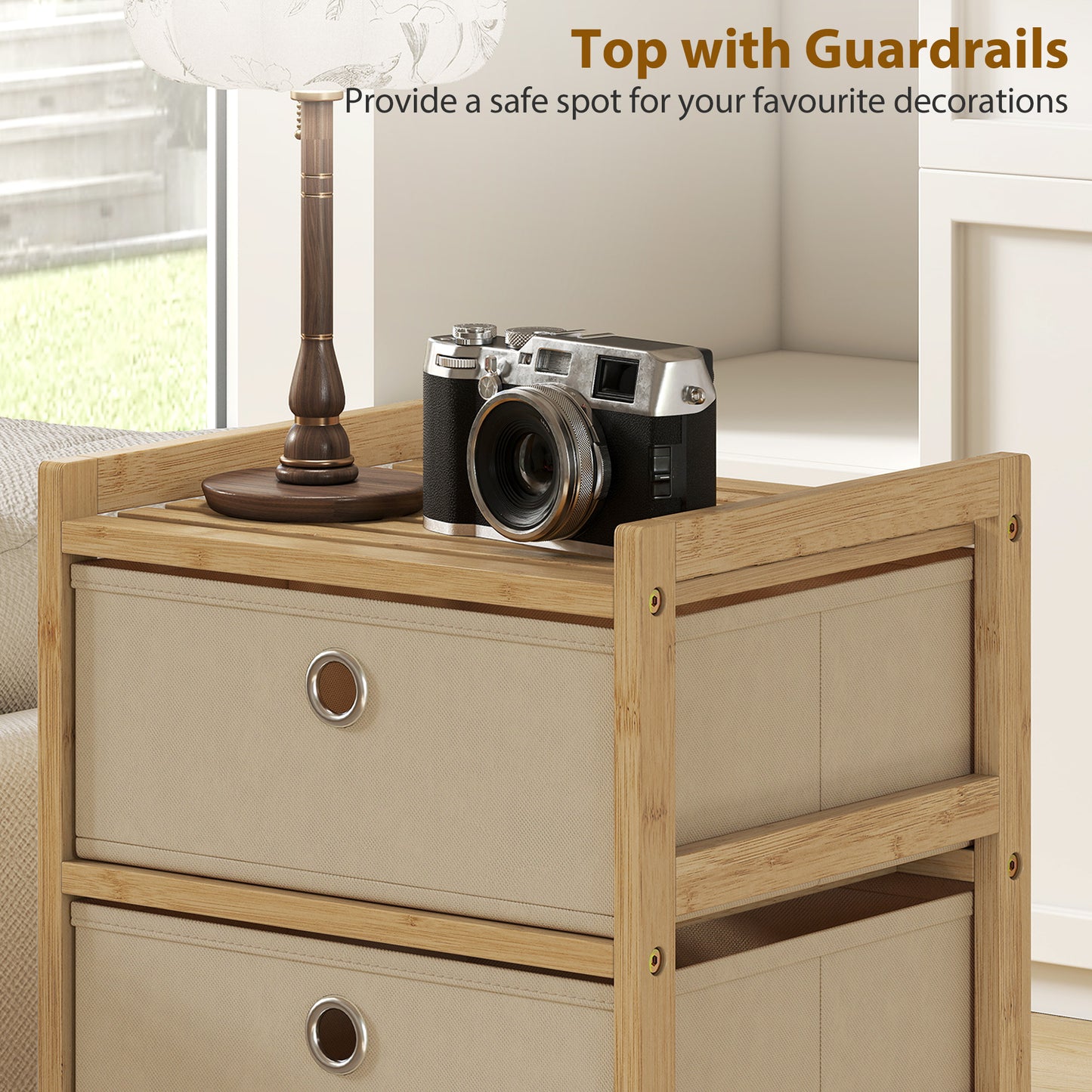 Chest of Drawers, 3 Drawers Dresser with Bamboo Frame, Cream White