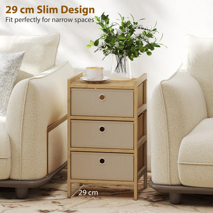 Chest of Drawers, 3 Drawers Dresser with Bamboo Frame, Cream White