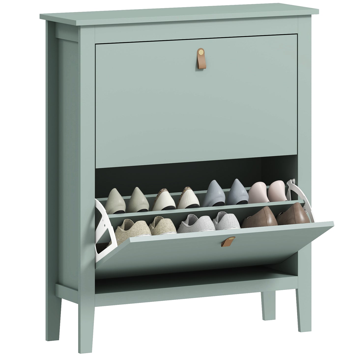 2 Drawer Shoe Cabinet with Flip Doors for Hallway, Entryway, Green