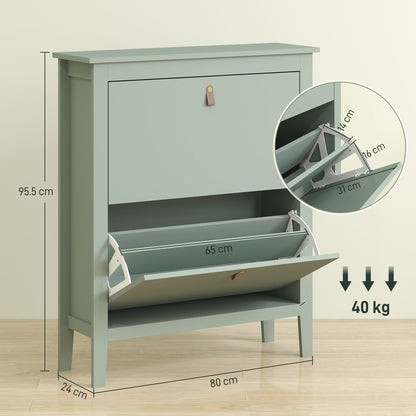 2 Drawer Shoe Cabinet with Flip Doors for Hallway, Entryway, Green