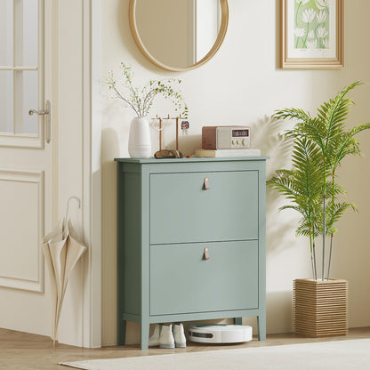 2 Drawer Shoe Cabinet with Flip Doors for Hallway, Entryway, Green