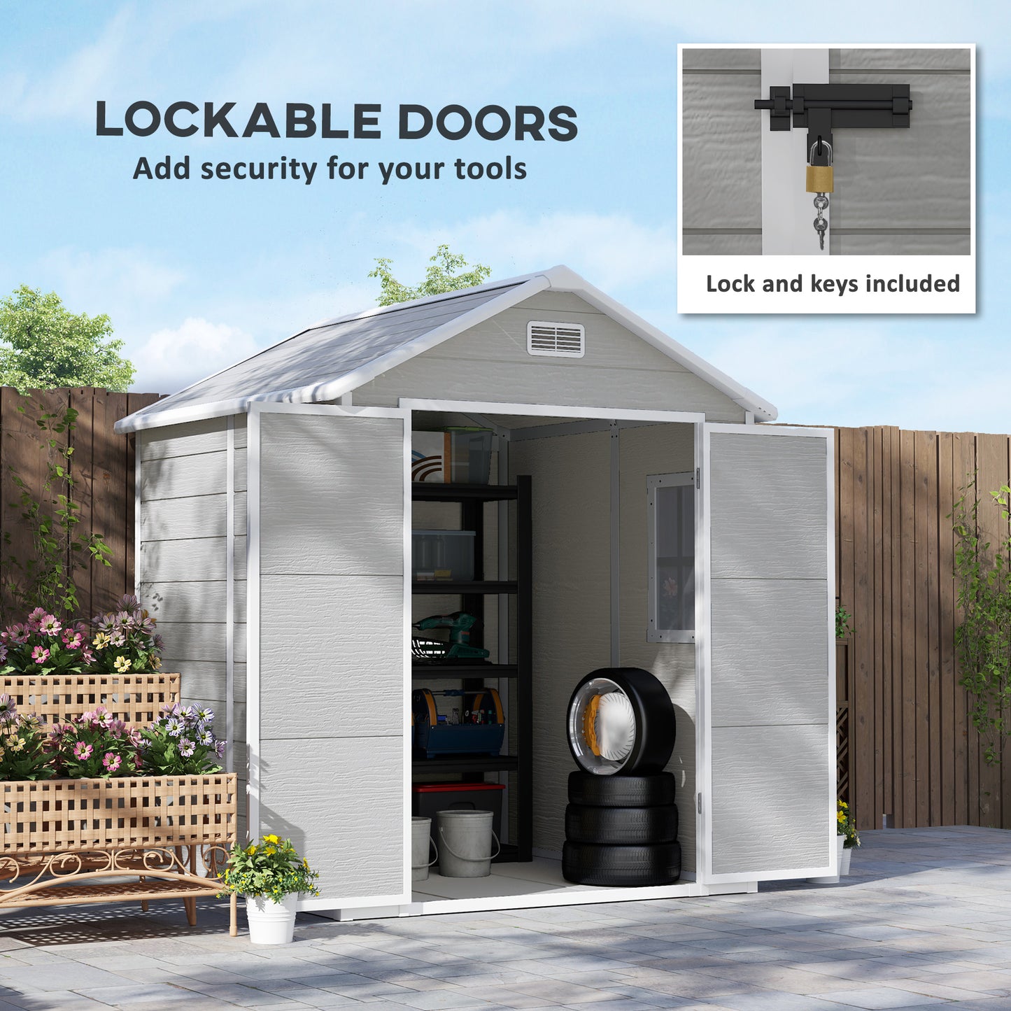 6 x 5ft Resin Garden Shed with Floor and Window, Dark Grey