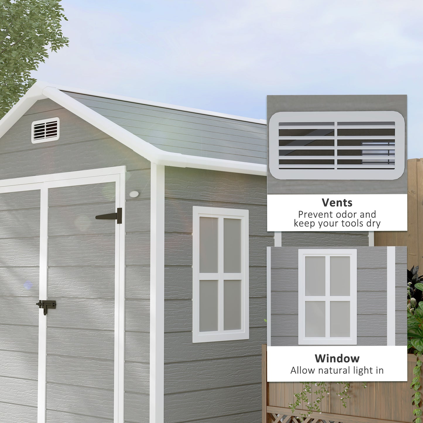 6 x 5ft Resin Garden Shed with Floor and Window, Dark Grey