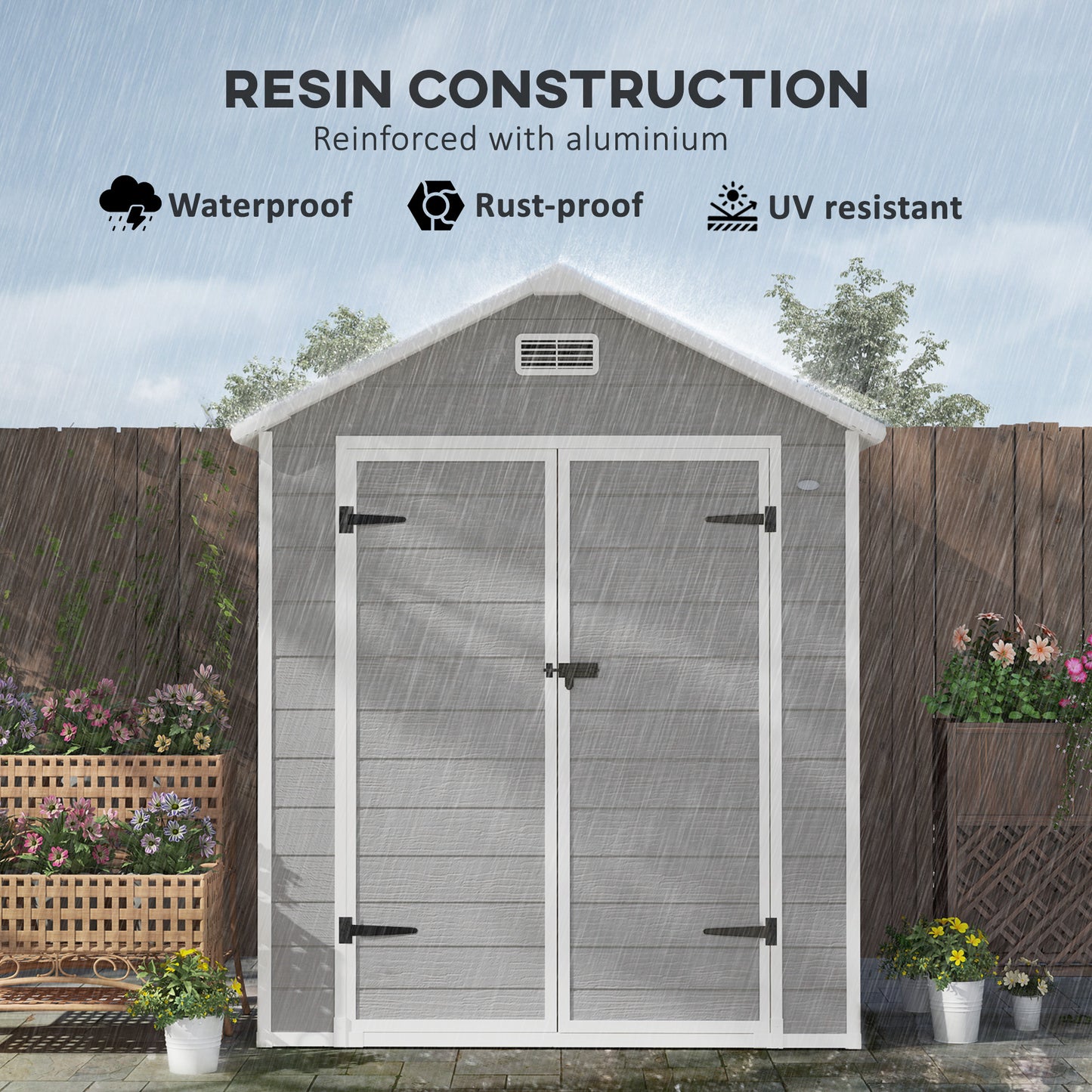 6 x 5ft Resin Garden Shed with Floor and Window, Dark Grey