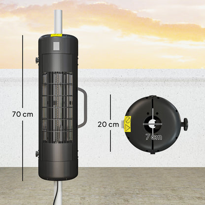 Electric Umbrella Parasol Mounted Patio Heater for 25-70 mm Poles, 2000 W Outdoor Garden Heater with 2 Heat Setting, 6 ㎡ Coverage, Tip-Over Protection, Black