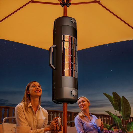 Electric Umbrella Parasol Mounted Patio Heater for 25-70 mm Poles, 2000 W Outdoor Garden Heater with 2 Heat Setting, 6 ㎡ Coverage, Tip-Over Protection, Black