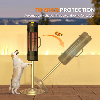 Electric Umbrella Parasol Mounted Patio Heater for 25-70 mm Poles, 2000 W Outdoor Garden Heater with 2 Heat Setting, 6 ㎡ Coverage, Tip-Over Protection, Black