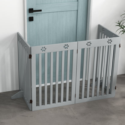 Pet Gate Foldable Fence Freestanding Dog Barrier w/ Support Feet Grey
