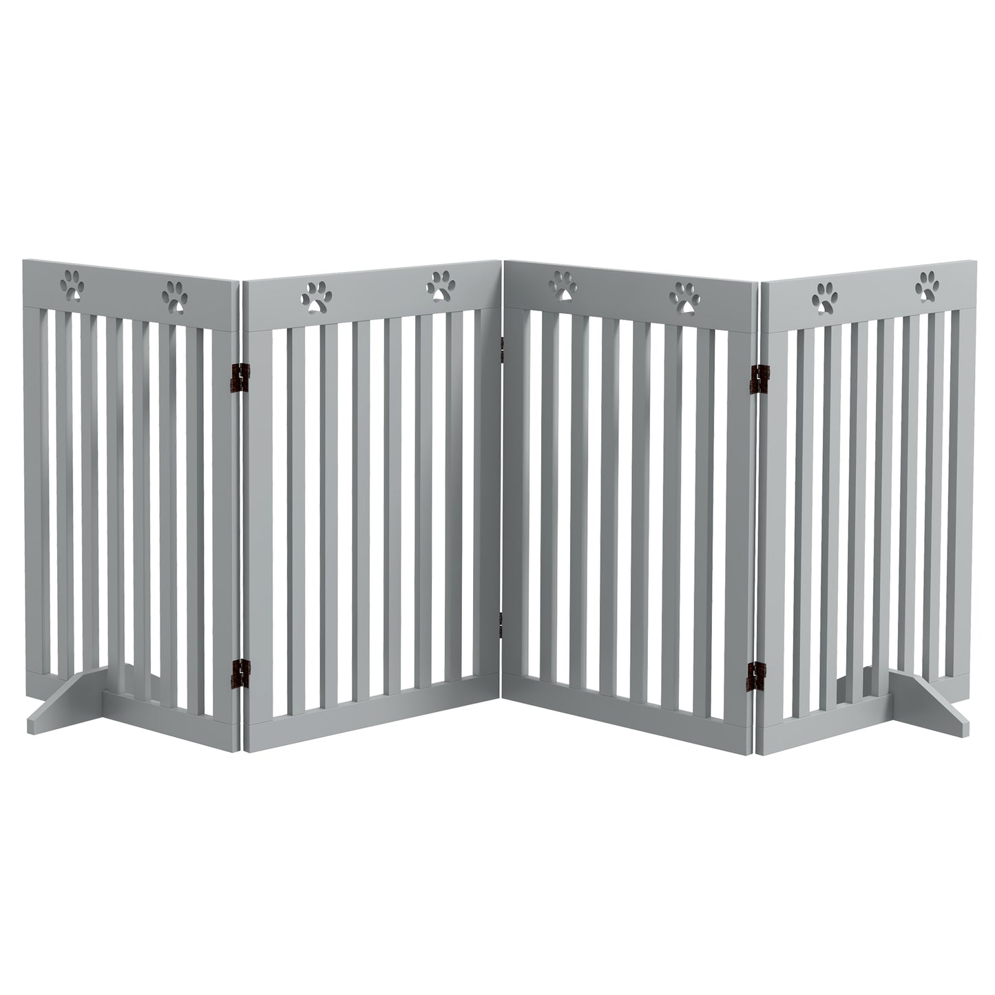 Pet Gate Foldable Fence Freestanding Dog Barrier w/ Support Feet Grey