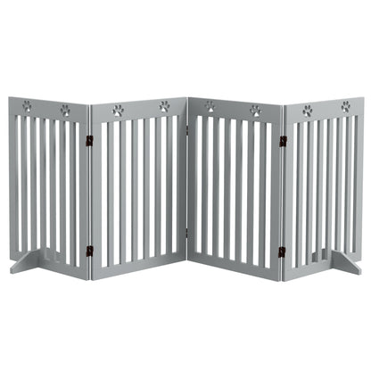 Pet Gate Foldable Fence Freestanding Dog Barrier w/ Support Feet Grey