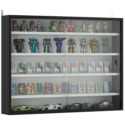 5-Tier Wall Display Shelf Cabinet with Glass Doors, Black and White