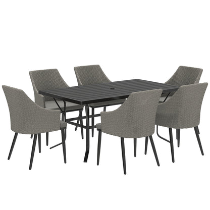 6 Seater Garden Furniture with Cushions, Parasol Hole, Grey