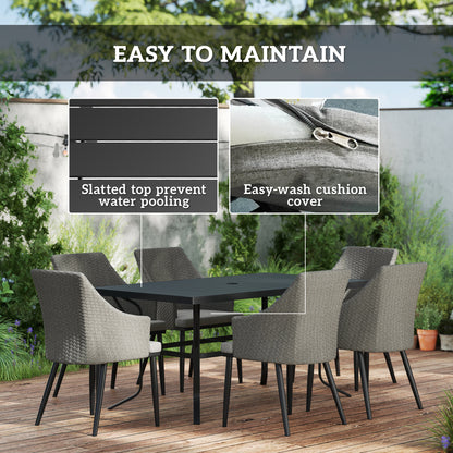 6 Seater Garden Furniture with Cushions, Parasol Hole, Grey