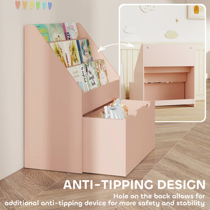 Kids Bookcase w/ 3 Tier Shelves, Drawer, for Bedroom, Nursery, Pink